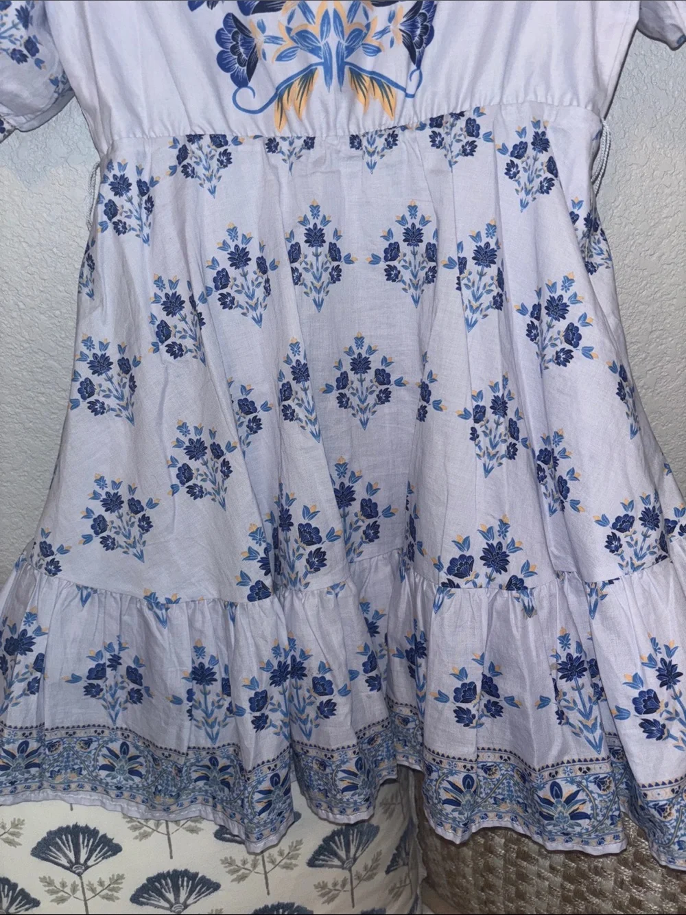 A Loves A Blue Floral Puff-Sleeve Kids Dress